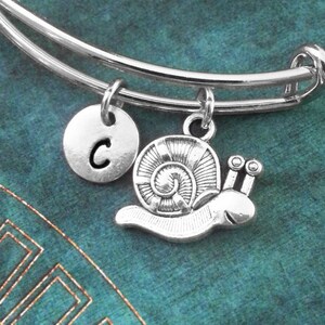 Snail Bangle Silver Snail Bracelet Snail Charm Bracelet Stackable Bangle Adjustable Bangle Expandable Personalized Bangle Snail Jewelry