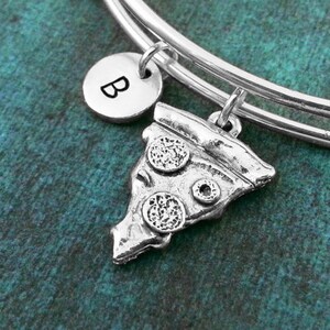 Pizza Bangle Silver Pizza Bracelet Pepperoni Pizza Charm Bracelet Pizza Jewelry Stackable Bangle Expandable Bangle Personalized Bangle