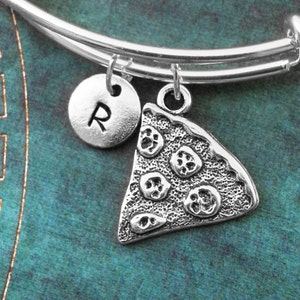 Pizza Bangle Silver Pizza Bracelet Pepperoni Pizza Charm Bracelet Pizza Jewelry Adjustable Bangle Expandable Bangle Personalized Bangle