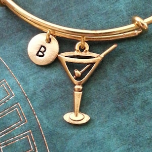 Martini Bangle Bracelet Gold Martini Bracelet Alcohol Jewelry Stackable Bangle Bartender Bracelet Adjustable Bangle Personalized Bangle