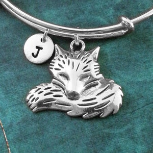 Fox Bangle Bracelet Silver Fox Bracelet Fox Jewelry Fox Charm Bracelet Adjustable Bangle Personalized Bangle Stackable Bangle Expandable