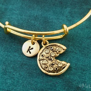 Pizza Bangle Bracelet Gold Pizza Bracelet Pepperoni Pizza Charm Bracelet Stackable Adjustable Bangle Expandable Bangle Personalized Bangle