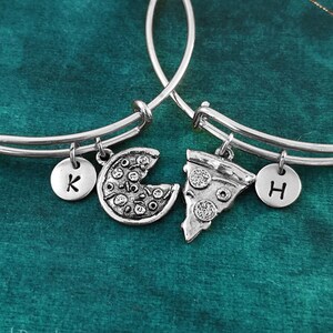 Pizza Bangle Bracelet SET 2 Pizza Bangles Pizza Bracelet Adjustable Personalized Initial Bracelet Best Friend Bracelet Friendship Bracelet