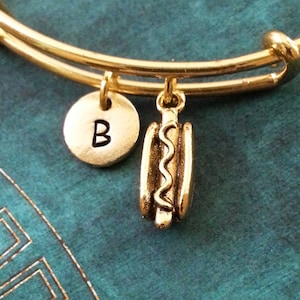 Hot Dog Bangle Bracelet Gold Hot Dog Bracelet Hotdog Jewelry Hotdog Charm Stackable Bangle Adjustable Bangle Personalized Bangle Expandable