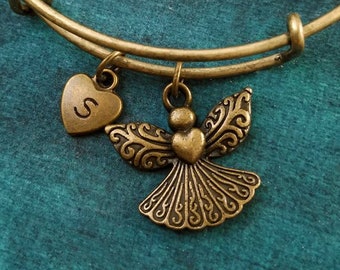 Engel Armreif Bronze Engel Armband Engel Schmuck Engel Charm Armband Trauer Trauer Geschenk verstellbar personalisierte Armreif