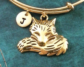 Fox Bangle Bracelet Gold Fox Bracelet Fox Jewelry Fox Charm Bracelet Adjustable Bangle Personalized Bangle Stackable Bangle Expandable