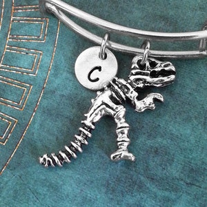 T-Rex Fossil Bangle Bracelet Dinosaur Bangle Dinosaur Bones Bracelet Stackable Bangle Charm Bracelet Adjustable Bangle Personalized Bangle