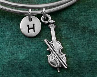 Cello Bracelet Cello Bangle Cello Jewelry Cellist Gift Musician Pendant Bracelet Initial Bracelet Charm Bracelet Expandable Personalized