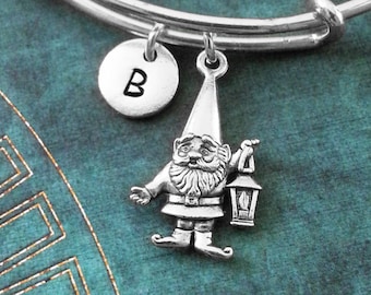 Gnome Bangle Silver Gnome Bracelet Lawn Gnome Gift Gnome Jewelry Stackable Bangle Gnome Charm Bracelet Expandable Bangle Personalized Bangle