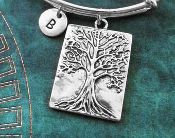 Tree Bangle Bracelet Tree Bracelet Tree of Life Bracelet Stackable Bangle Silver Monogram Bracelet Personalized Bracelet Expandable Bracelet