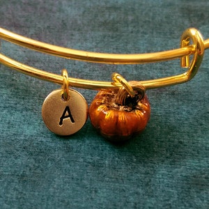 Pumpkin Bangle Bracelet Pumpkin Bracelet Autumn Jewelry Fall Jewelry Stackable Bangle Charm Bracelet Adjustable Bangle Personalized Bangle