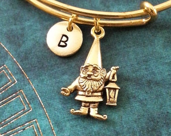Gnome Bangle Gold Gnome Bracelet Lawn Gnome Gift Gnome Jewelry Stackable Bangle Gnome Charm Bracelet Expandable Bangle Personalized Bangle