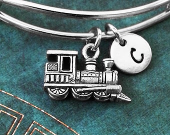 Train Bangle Bracelet Silver Train Charm Bracelet Train Jewelry Stackable Bangle Adjustable Bangle Personalized Bangle Bridesmaid Bracelet