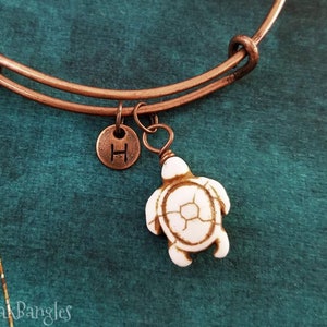 Turtle Bangle Bracelet Turtle Bracelet Copper Bracelet Turtle Charm Bracelet Turtle Gift Turtle Jewelry Custom Personalized Initial Bracelet