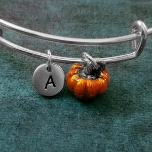 Pumpkin Bangle Bracelet Pumpkin Bracelet Autumn Jewelry Fall Jewelry Stackable Bangle Charm Bracelet Adjustable Bangle Personalized Bangle