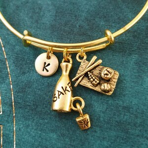 Sushi Bangle Bracelet Sushi Bracelet Japanese Jewelry Sake Bracelet Japan Gift Pendant Adjustable Bangle Personalized Initial Charm Bracelet