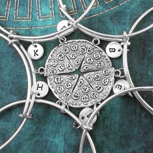 Pizza Bangles Set of 6 Silver Pizza Bracelets Pepperoni Pizza Jewelry Bridesmaid Bracelets Friendship Pizza Friendship Bracelets Whole Pizza