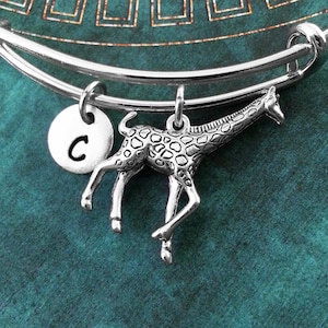 Giraffe Bangle Silver Giraffe Bracelet Giraffe Charm Bracelet Stackable Bangles Adjustable Bangle Expandable Bangle Personalized Bangle