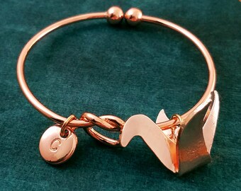 Paper Crane Bangle Origami Crane Bracelet Japanese Jewelry Rose Gold Charm Bracelet Bridesmaid Bracelet Adjustable Personalized Bangle Gift