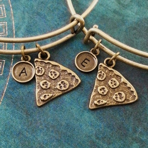 Pizza Bangle Bronze Pizza Bracelet Pepperoni Pizza Charm Bracelet Pizza Jewelry Pizza Slice Friendship Bracelets Best Friend Jewelry Set