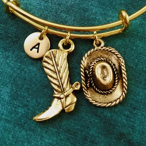 Cowboy Hat Bracelet Cowboy Boot Bracelet Cowgirl Bracelet Cowboy Bangle Southern Jewelry Boho Pendant Bracelet Personalized Initial Bracelet