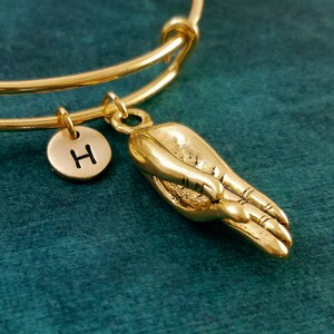 Meditation Hand Bracelet Meditation Jewelry Mindfulness Charm Bracelet Gyan Mudra Bracelet Pendant Bracelet Personalized Initial Bracelet