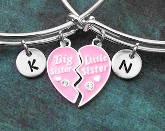 Schwestern Armbänder kleine Schwester Armreif große Schwester Armband rosa Herz Schwestern Geschenk Schwestern Armreifen Set verstellbar Armreif personalisierte Armreif