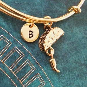 Taco Bangle Bracelet Gold Bangle Taco Bracelet Food Jewelry Stackable Bangle Jalapeno Charm Bracelet Adjustable Bangle Personalized Bangle
