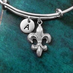 Fleur-De-Lis Bangle Fleur De Lis Bracelet Fleur De Lys Jewelry Silver Expandable Bangle Stackable Bangle Adjustable Bangle Personalized Gift