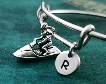 Jet Ski Bracelet Jet Ski Bangle Jetski Jewelry Charm Bridesmaid Jewelry Adjustable Bangle Personalized Initial Bracelet Daughter Bracelet