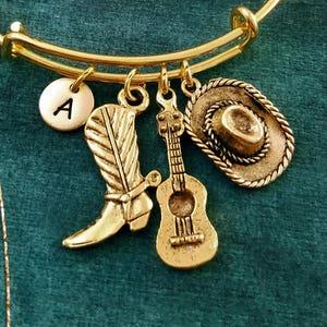 Cowboy Hat Bracelet Guitar Bracelet Cowboy Boot Bracelet Country Music Southern Jewelry Boho Pendant Bracelet Personalized Initial Bracelet