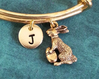 Easter Bunny Bracelet Easter Bunny Bangle Rabbit Charm Bracelet Expandable Bangle Stackable Bangle Adjustable Bangle Personalized Bangle