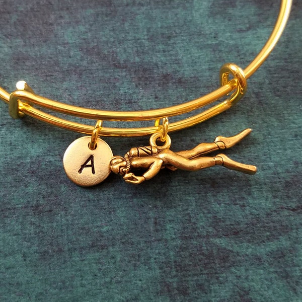 Scuba Diver Bracelet Snorkeling Jewelry Diving Charm Bracelet Expandable Bangle Stackable Bangle Adjustable Bangle Personalized Jewelry