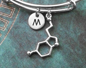 Serotonin Bangle Serotonin Bracelet Chemistry Jewelry Science Bracelet Serotonin Molecule Charm Bracelet Expandable Bangle Adjustable Bangle