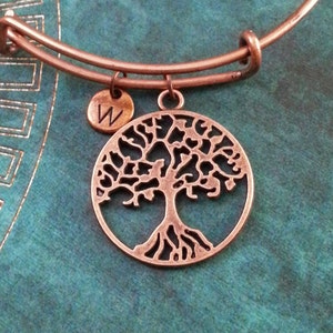 Tree Bangle Bracelet Copper Tree Bracelet Tree of Life Bracelet Stackable Bangle Monogram Bracelet Personalized Bracelet Expandable Bracelet