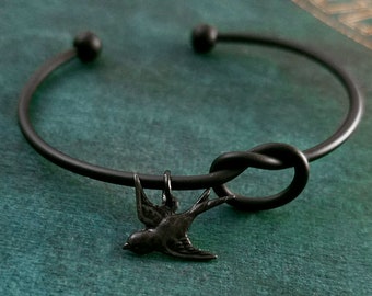 Black Sparrow Bracelet Sparrow Bangle Sparrow Jewelry Black Dove Bracelet Bridesmaid Bracelet Gothic Jewelry Knot Bracelet Bird Bracelet