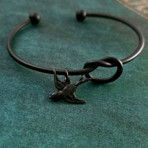 Black Sparrow Bracelet Sparrow Bangle Sparrow Jewelry Black Dove Bracelet Bridesmaid Bracelet Gothic Jewelry Knot Bracelet Bird Bracelet