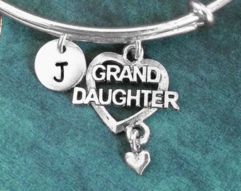 Granddaughter Bangle Grand Daughter Bracelet Granddaughter Heart Charm Bracelet Stackable Bangle Adjustable Bangle Personalized Bangle