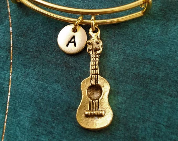 Guitar Bracelet Acoustic Guitar Bangle Country Music Jewelry Cowboy Bracelet Cowgirl Bracelet Pendant Bracelet Personalized Initial Bracelet