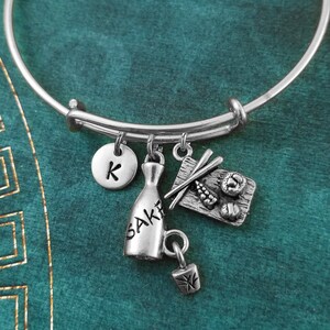 Sushi Bangle Bracelet Sushi Bracelet Japanese Jewelry Sake Bracelet Japan Gift Pendant Adjustable Bangle Personalized Initial Charm Bracelet