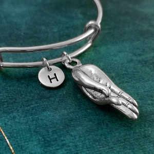 Meditation Hand Bracelet Meditation Jewelry Mindfulness Charm Bracelet Gyan Mudra Bracelet Pendant Bracelet Personalized Initial Bracelet