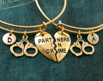 Partners in Crime Bracelet SET of 2 Bracelets Handcuffs Bracelet Best Friend Bracelet Friendship Bracelet Pendant Bracelet Partners Bangle