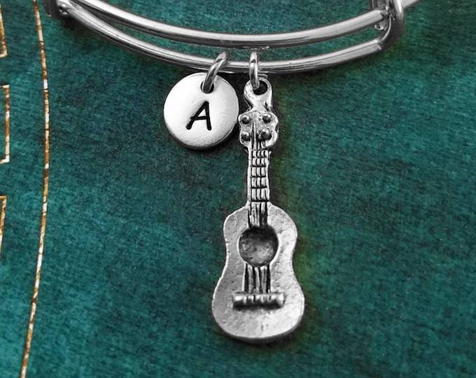 Guitar Bracelet Acoustic Guitar Bangle Country Music Jewelry Cowboy Bracelet Musician Gift Pendant Bracelet Personalized Initial Bracelet