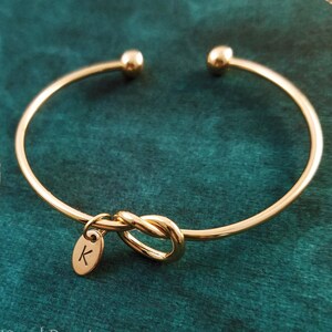 Knot Bracelet Knot Bangle Oval Initial Bracelet Letter Bracelet Name Bracelet Bridesmaid Bracelet Bridesmaid Jewelry Mother&#39;s Day Jewelry