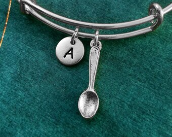 Spoon Bracelet Spoon Bangle Bracelet Little Spoon Jewelry Adjustable Bangle Personalized Initial Bracelet Bridesmaid Jewelry Girlfriend Gift