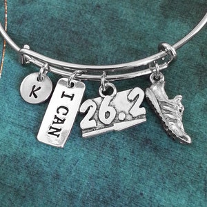 Tennis Shoe Bangle Running Bracelet I Can Bracelet Marathon Jewelry Running Bangle 26 Mile Marker Adjustable Bangle Personalized Bangle