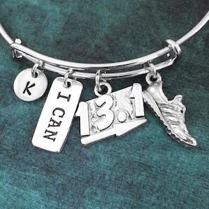 Tennis Shoe Bangle Running Bracelet I Can Bracelet Marathon Jewelry Running Bangle 13 Mile Marker Adjustable Bangle Personalized Bangle