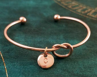 Knot Bracelet Rose Gold Bracelet Rose Gold Bangle Rose Gold Jewelry Rose Gold Bracelet Charm Bracelet Initial Bracelet Pendant Bridesmaid