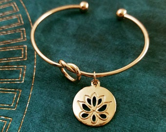 Lotus Bracelet Lotus Bangle Lotus Flower Bracelet Knot Bracelet Meditation Jewelry Mindfulness Gift Yoga Jewelry Charm Bracelet Pendant