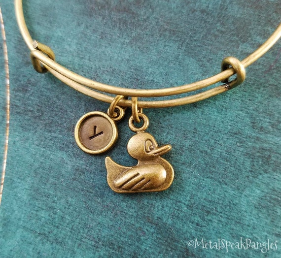 Rubber Duck Bangle Bracelet Rubber Duck Bracelet Rubber Duck Charm Bracelet Duck Jewelry Duck Pendant Personalized Initial Bracelet Gift Etsy Canada